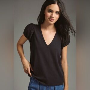 Anthropologie Puff-Sleeve Tee Black Size M